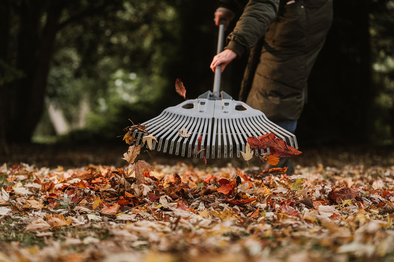 3 in 1 leaf rake raking lawn with leaves