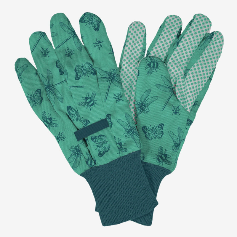 Kent & Stowe Green Flutterbugs Print Cotton Gloves - Medium