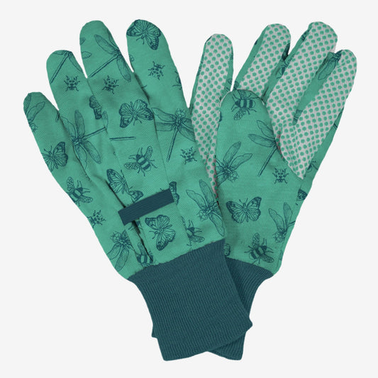 Kent & Stowe Cotton Gloves Flutter Bugs Print Triple Pack green