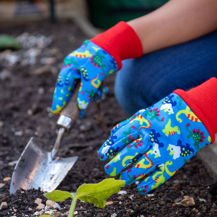 child gardening gloves Kent & Stowe Blue Dinosaur Kids Gardening Gloves