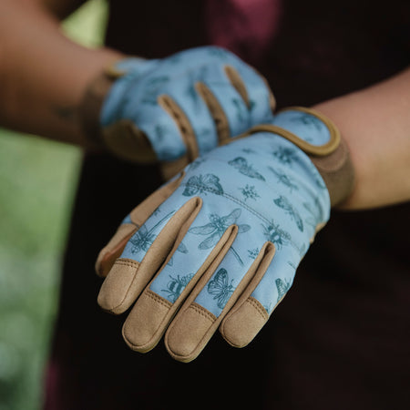 Kent & Stowe Blue Flutter Bugs Comfort Gloves -  Ladies Medium
