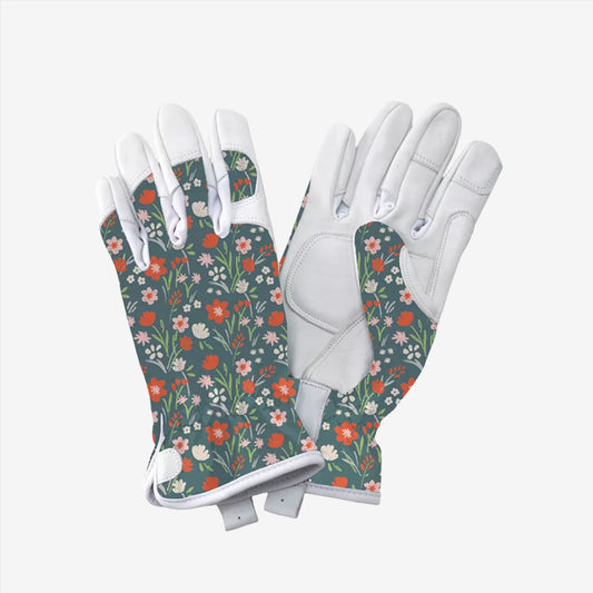 Kent & Stowe Teal Meadow Flowers Leather Gloves 